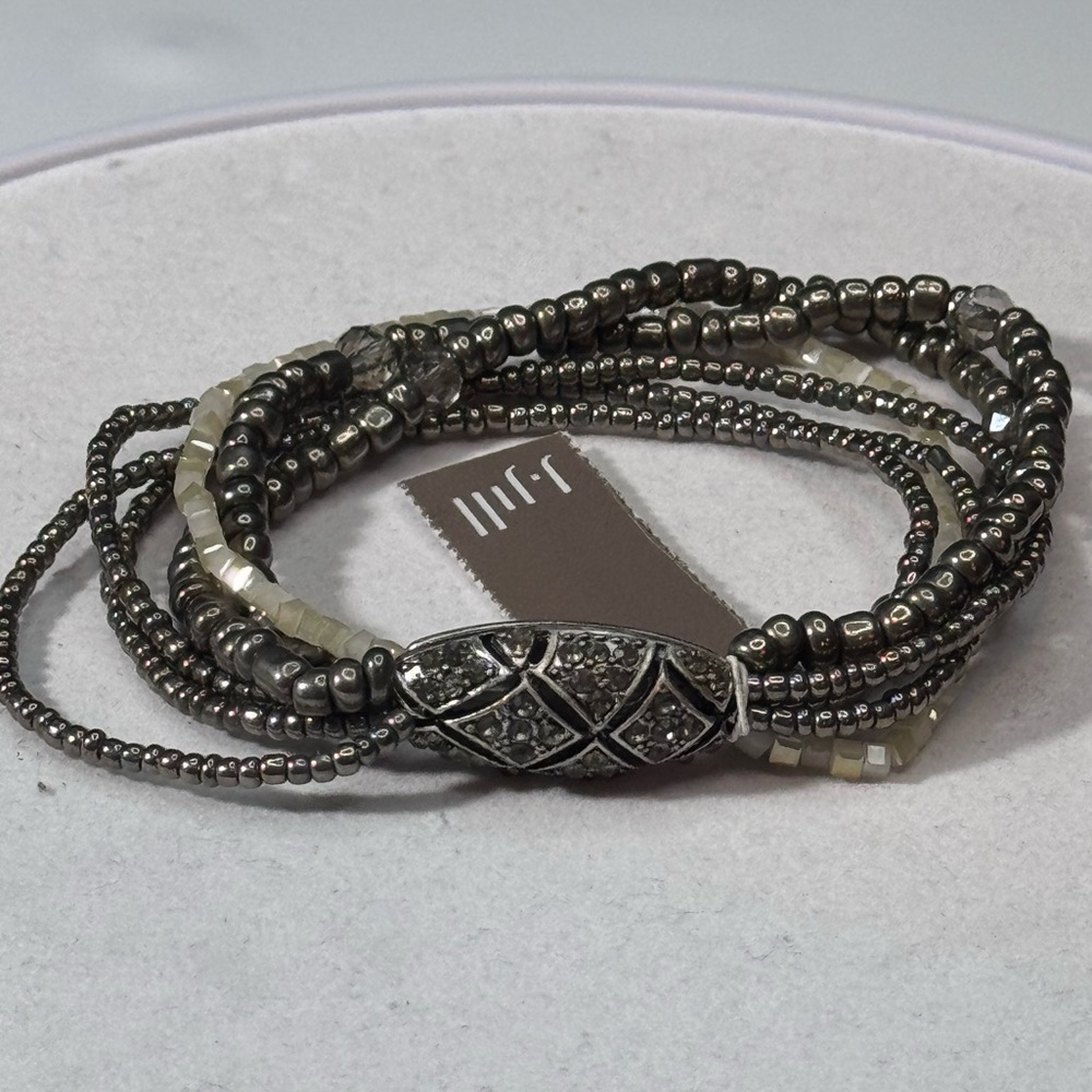 J Jill Hematite Marquisite Beaded Stretch Statement Bracelet - Picture 2 of 9